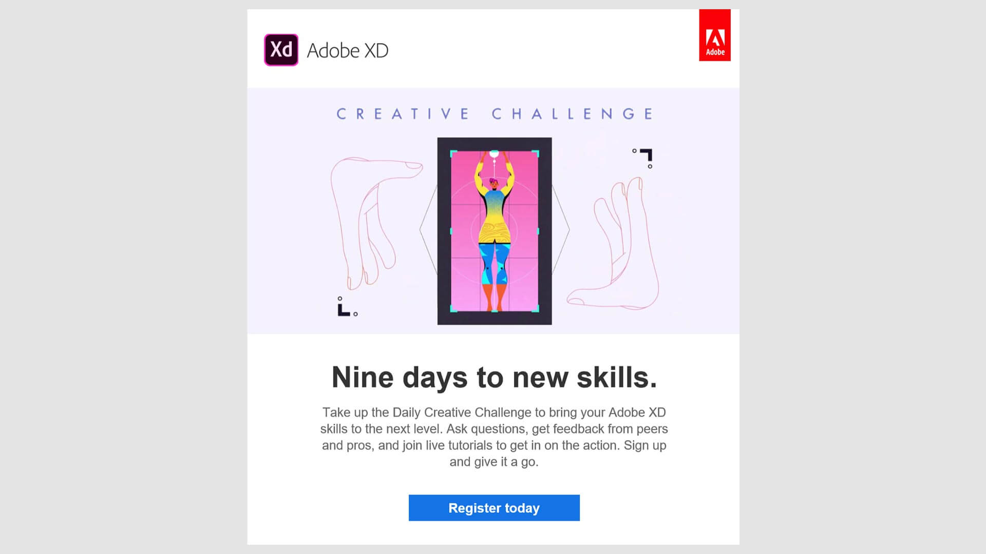 An email from adobe with a clear call to action leading to a landing page.